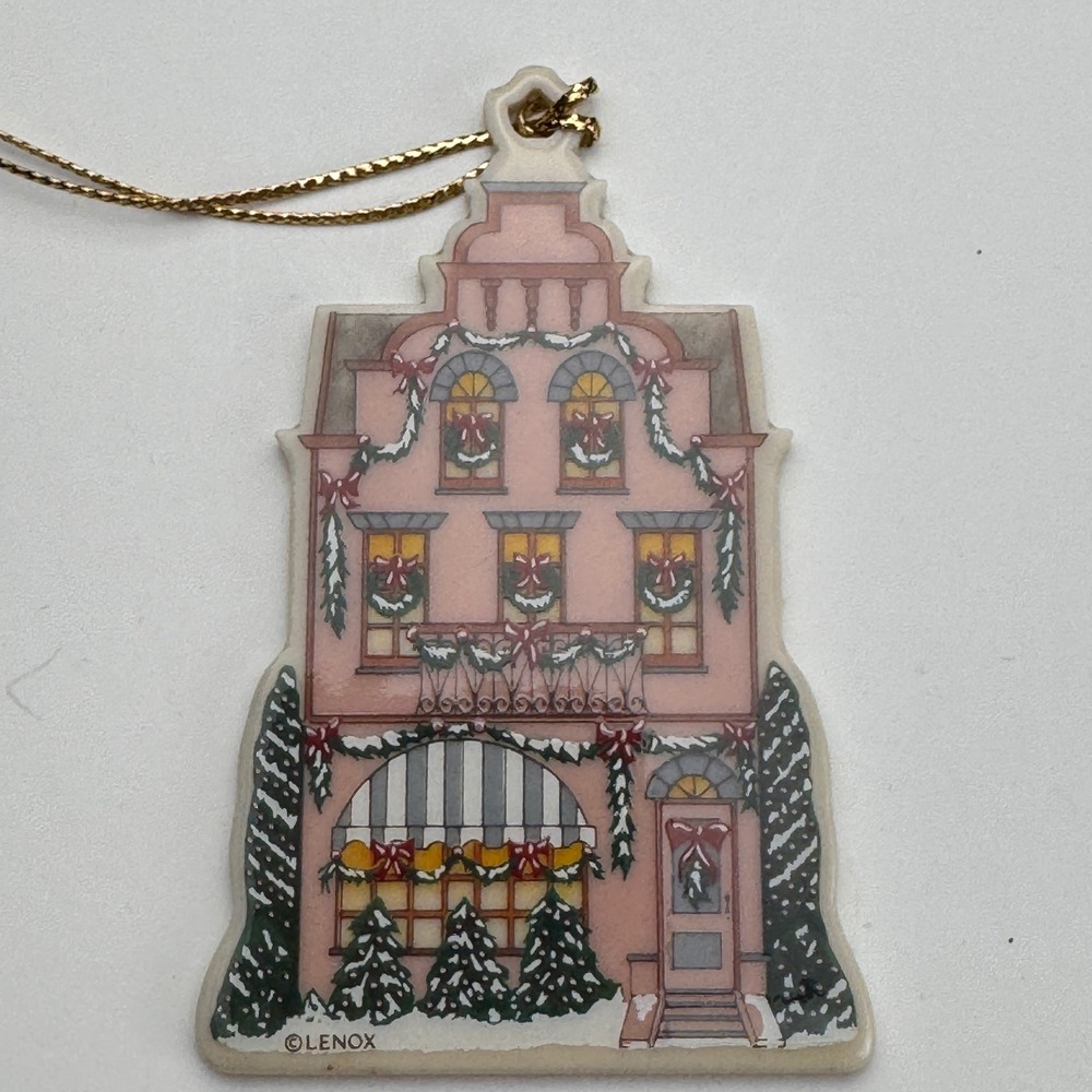 Lenox Porcelain Christmas Ornament Pink Holiday Townhouse Village Gold Tassel